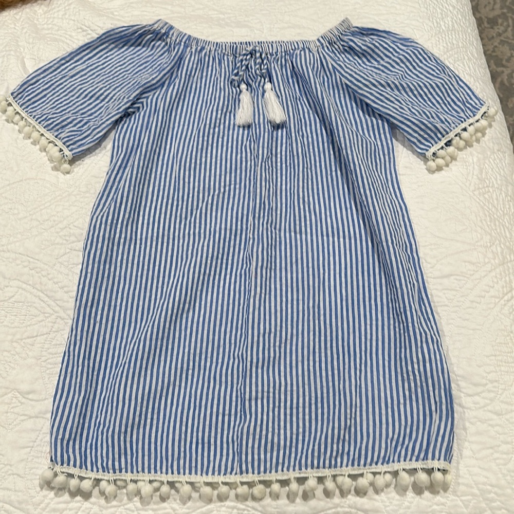 Girls blue and white swim cover up, size M